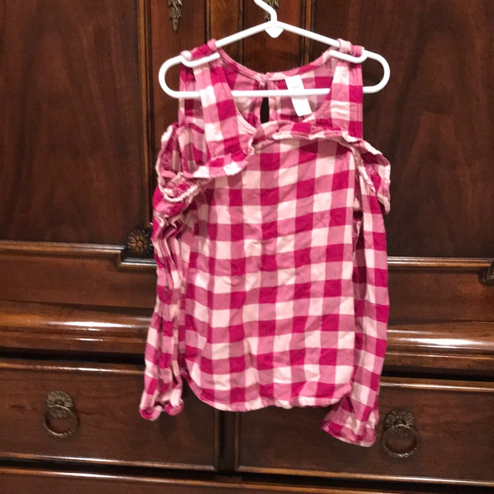 A long sleeve off the shoulder flannel